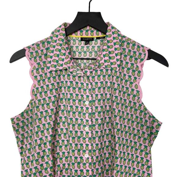 Talbots Pineapple Blouse Pink Yellow Scalloped Sleeveless Top Womens‎ Size 10 - Picture 4 of 8